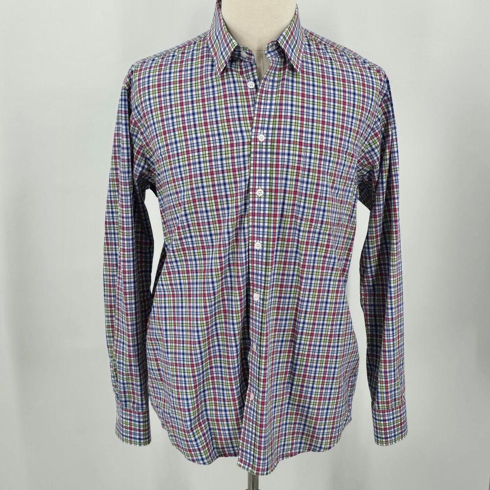 Alan Flusser Blue Green Red Plaid Button Down Shirt Men's L - Picture 2 of 7